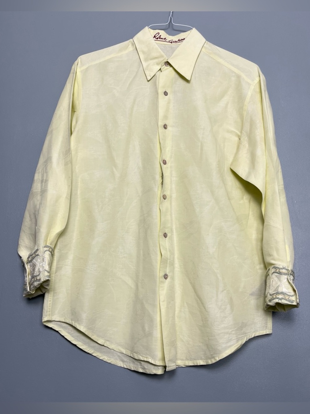 Robert Graham Linen Cotton Long Sleeve Button Up Dress Shirt Yellow Men’s Size M